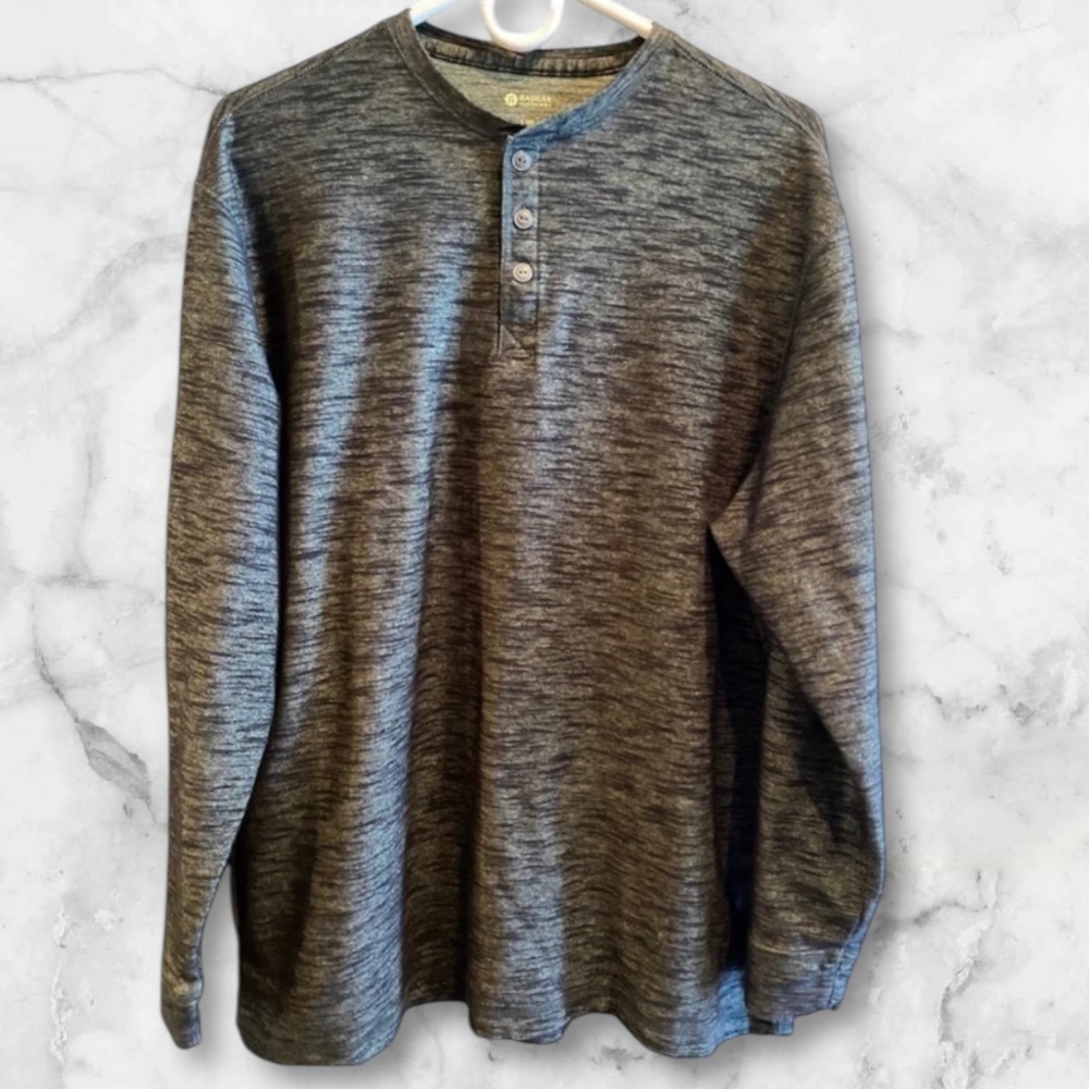 HAGGAR MENS LONG SLEEVE TOP SHIRT TSHIRT TOPS SHIRTS GRAY CASUAL SIZE L LARGE